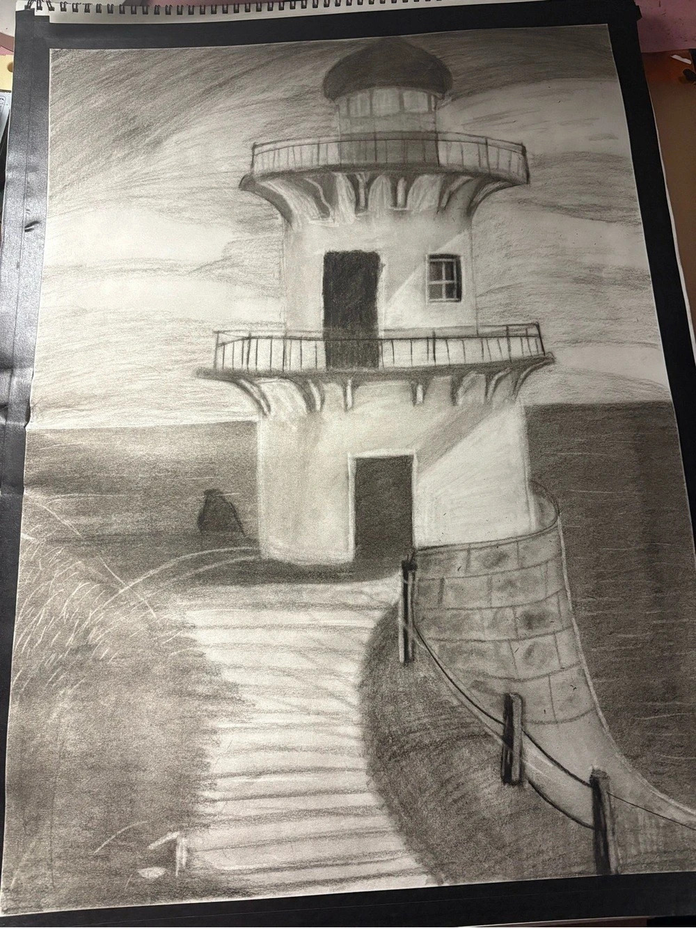Lighthouse Drawing Illustration in Gray & Black